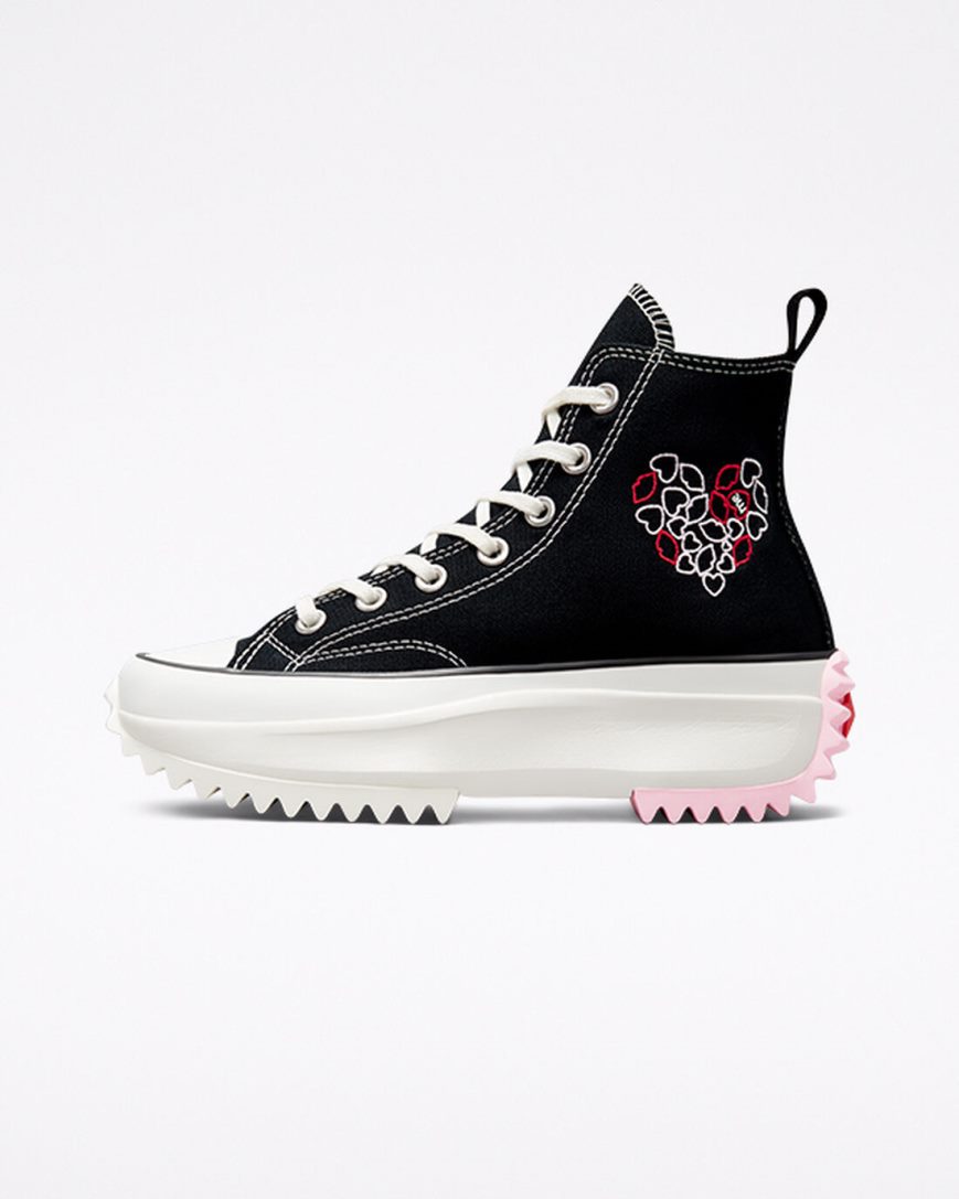 Dámské Boty Na Platformy Converse Run Star Hike Embroidered Hearts Vysoké Černé Červené | CZ TLWH51